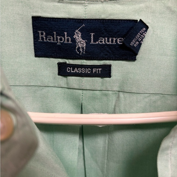 Ralph Lauren Button Up Shirt 16.5 34/35 Classic Fit Green Flesh Pony Preppy - Picture 10 of 11